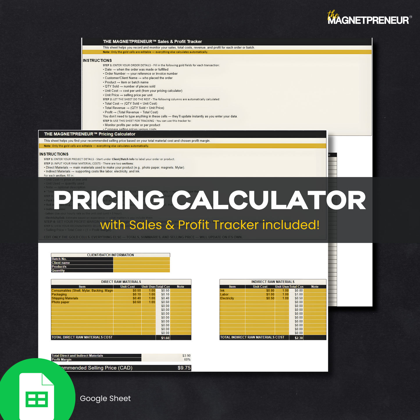 The Magnetpreneur™ Pricing Calculator & Sales Profit Tracker (Google Sheet)