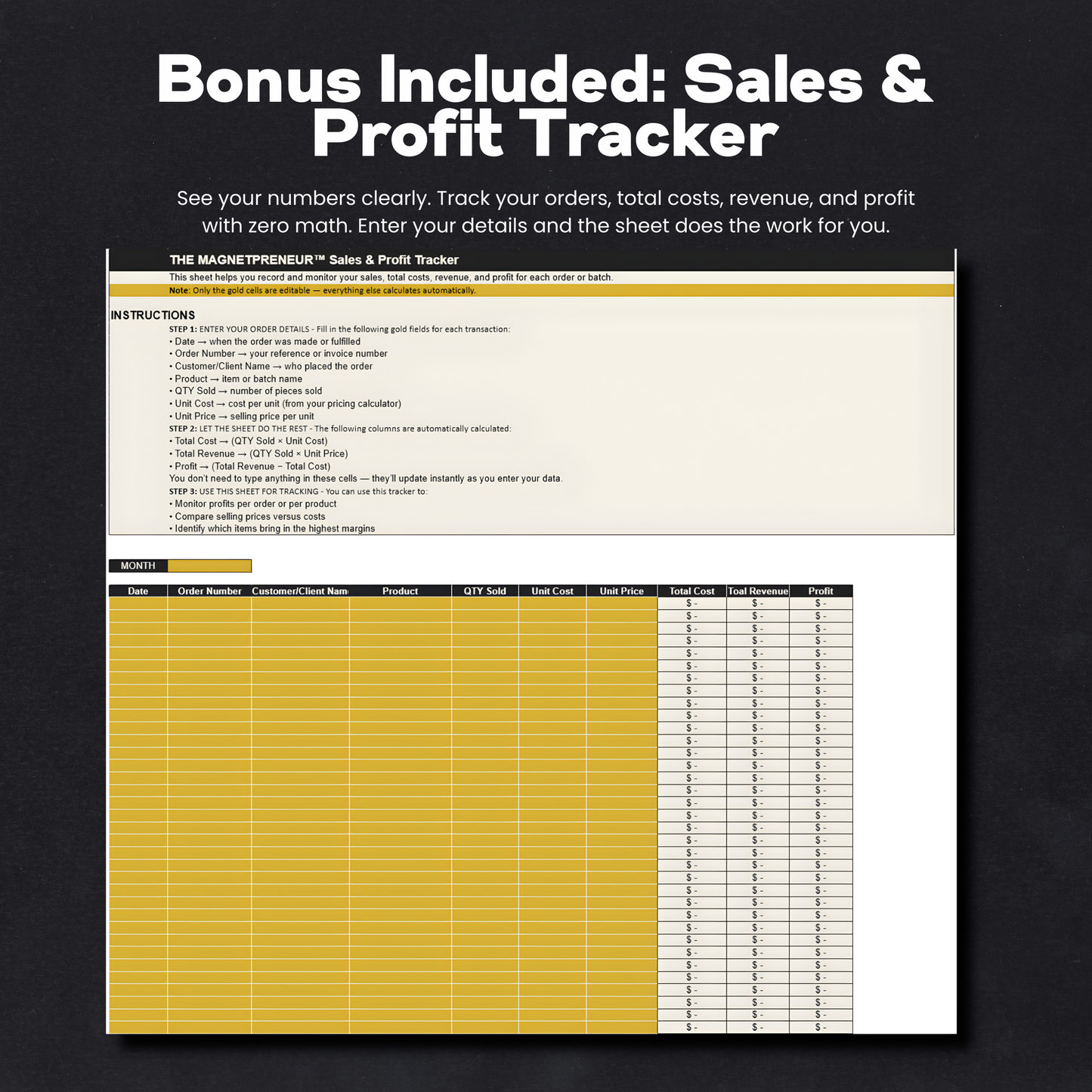 The Magnetpreneur™ Pricing Calculator & Sales Profit Tracker (Google Sheet)
