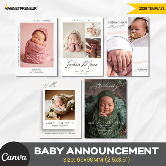 Baby Announcement Templates – Sweet Arrival Collection (65x90MM)