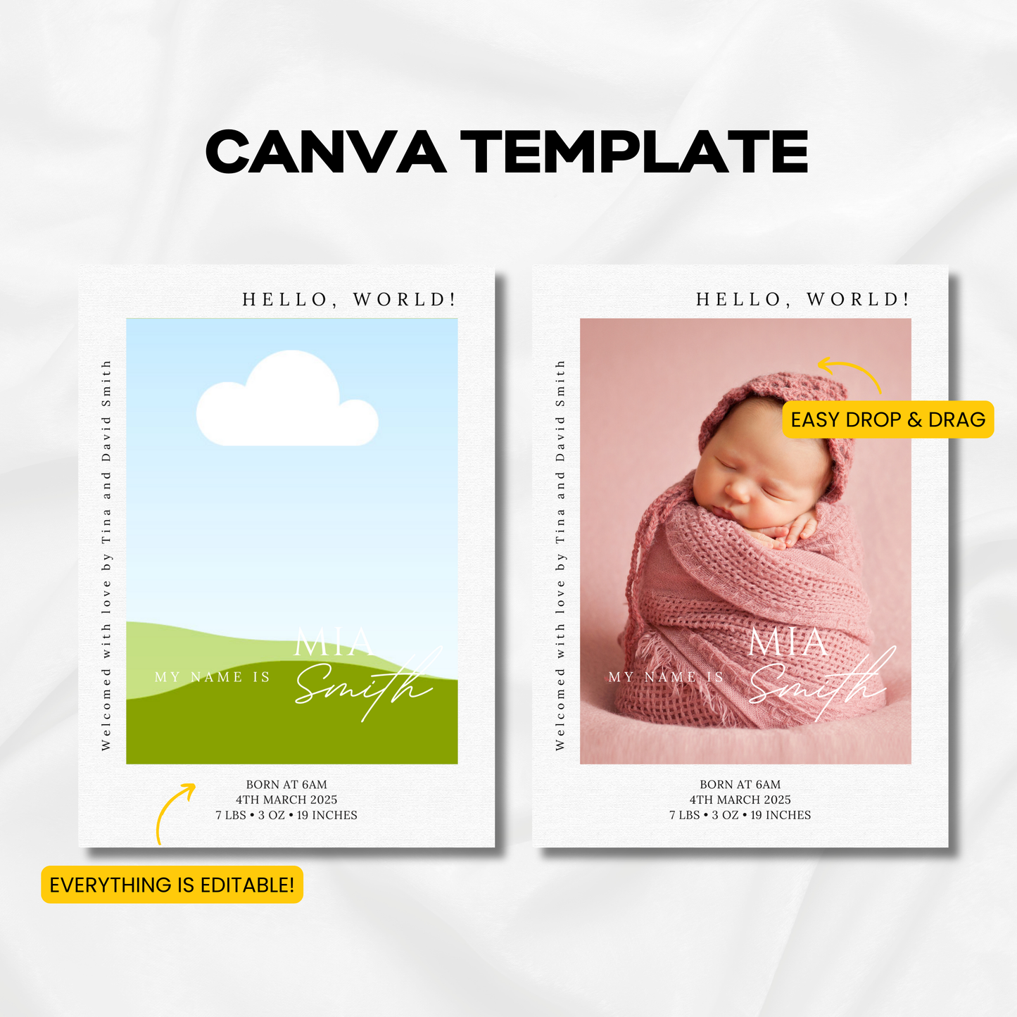 Baby Announcement Templates – Sweet Arrival Collection (65x90MM)