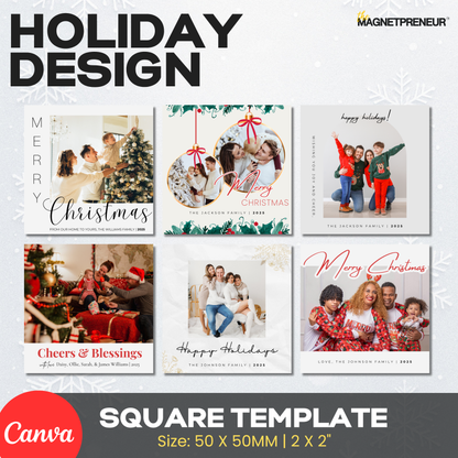 Custom Christmas & Holiday Magnet Design Bundle | Canva Digital Template - 50x50MM (2x2")