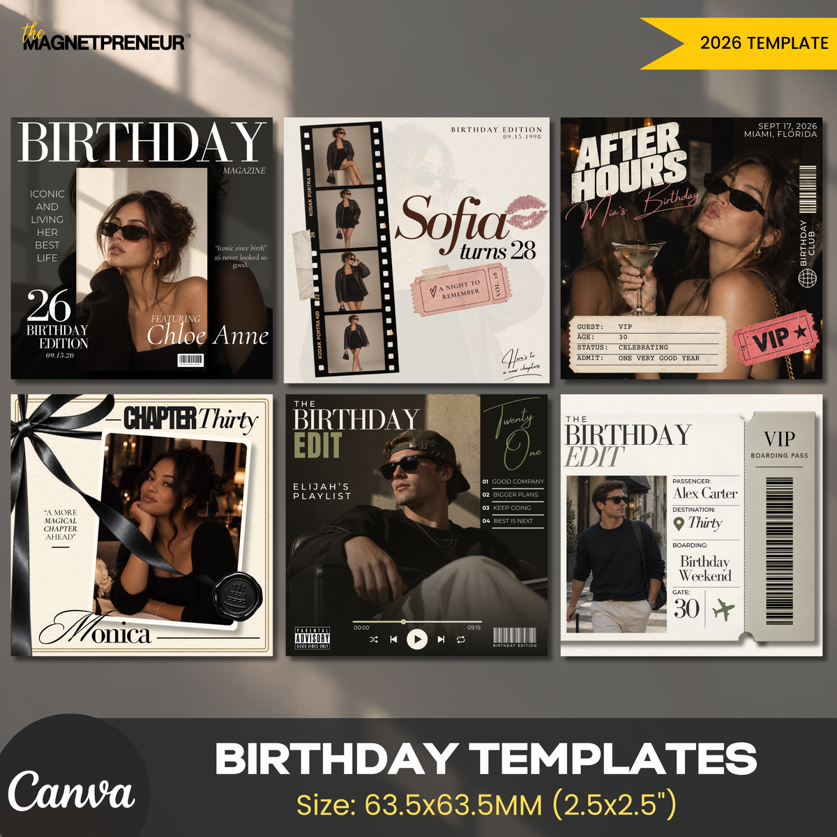 Birthday Templates – Editorial Collection (Photo Magnet)