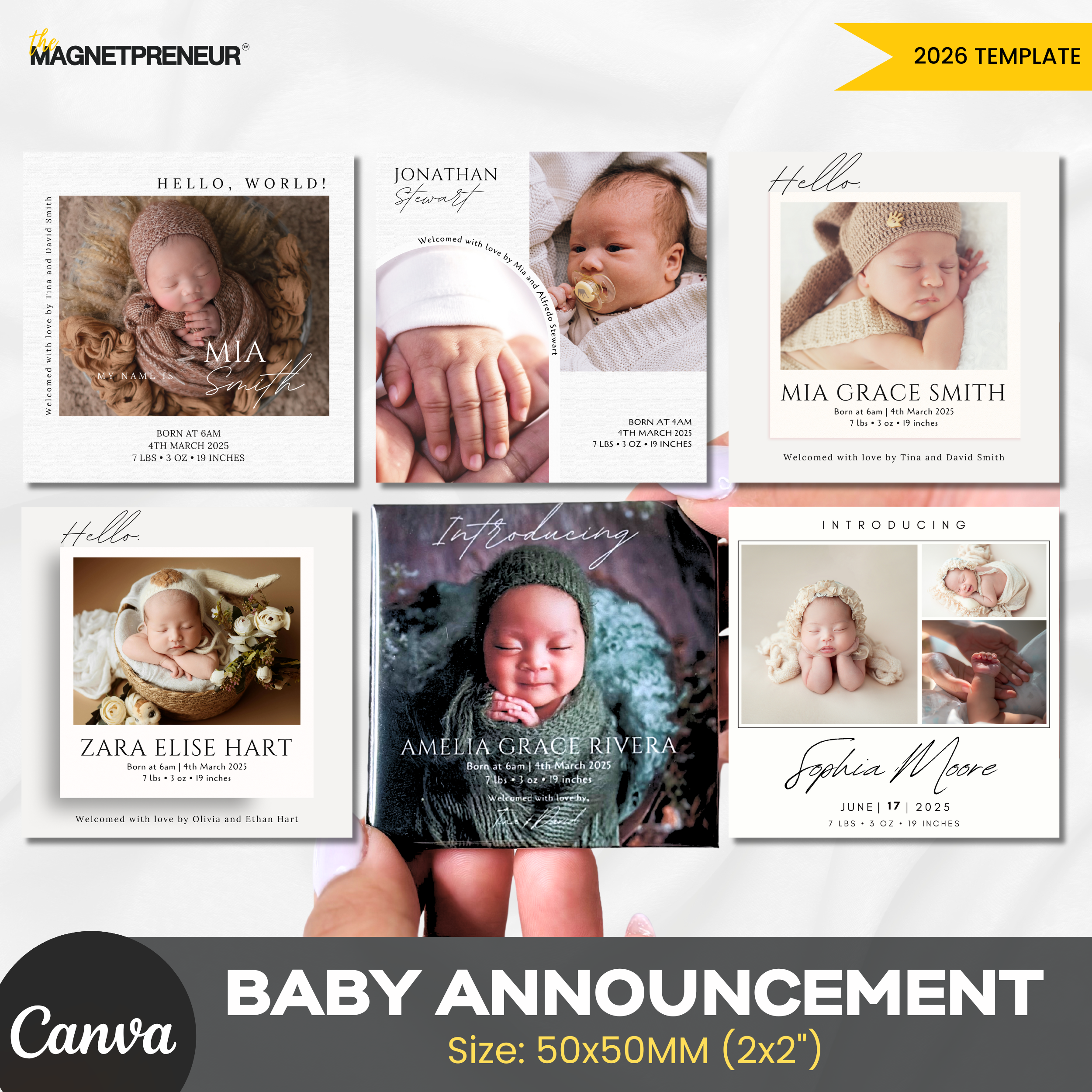 Baby Announcement Templates – Sweet Arrival Collection (50x50MM)