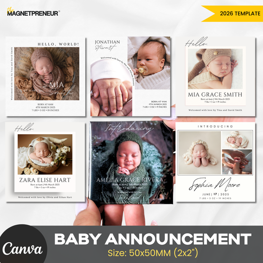 Baby Announcement Templates – Sweet Arrival Collection (50x50MM)
