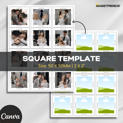 Square Photo Magnet Template | 50 X 50MM / 2 X 2" - US Letter Size