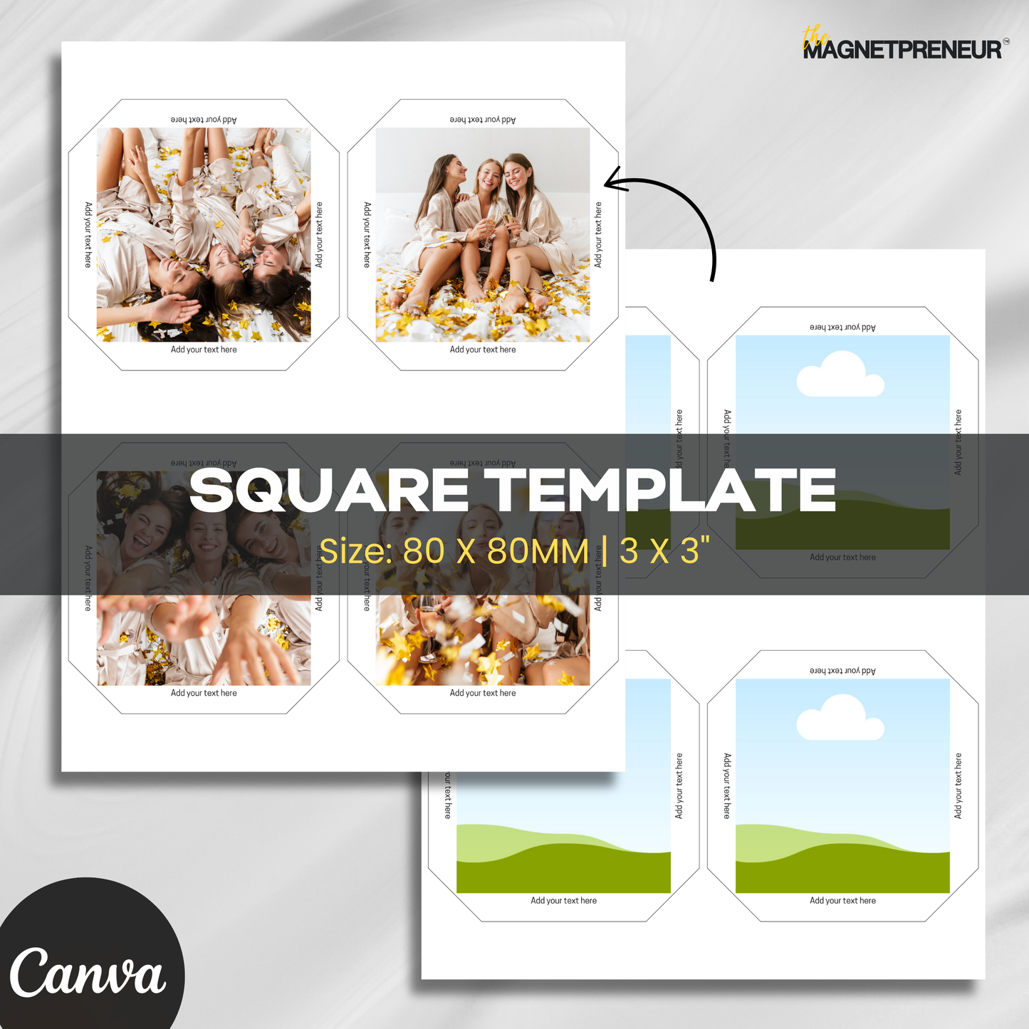Square Photo Magnet Template | 80 X 80MM / 3 X 3" - US Letter Size