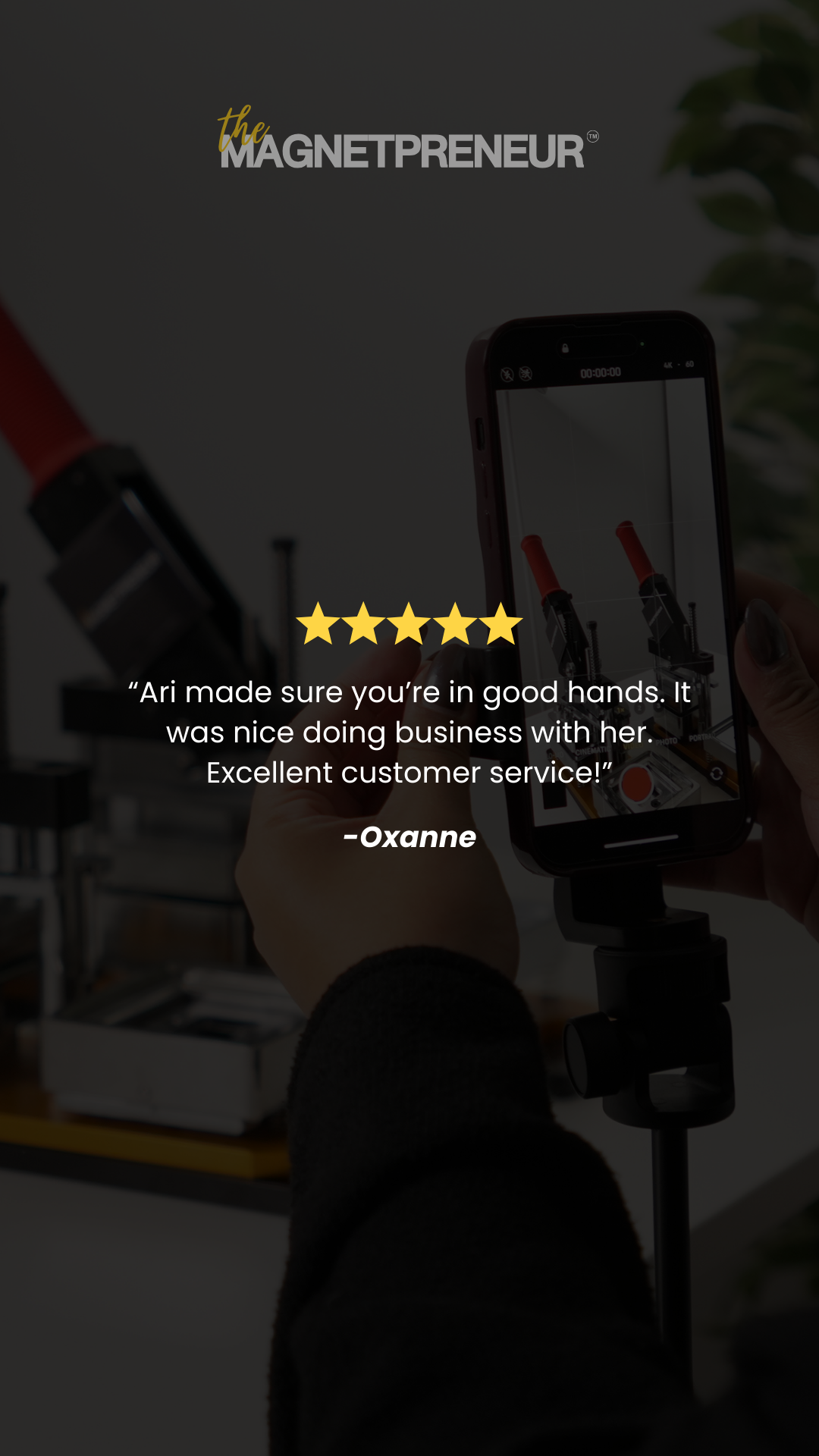 A five star rating review for The Magnetpreneur. A magnet making store that sells magnet maker machines.